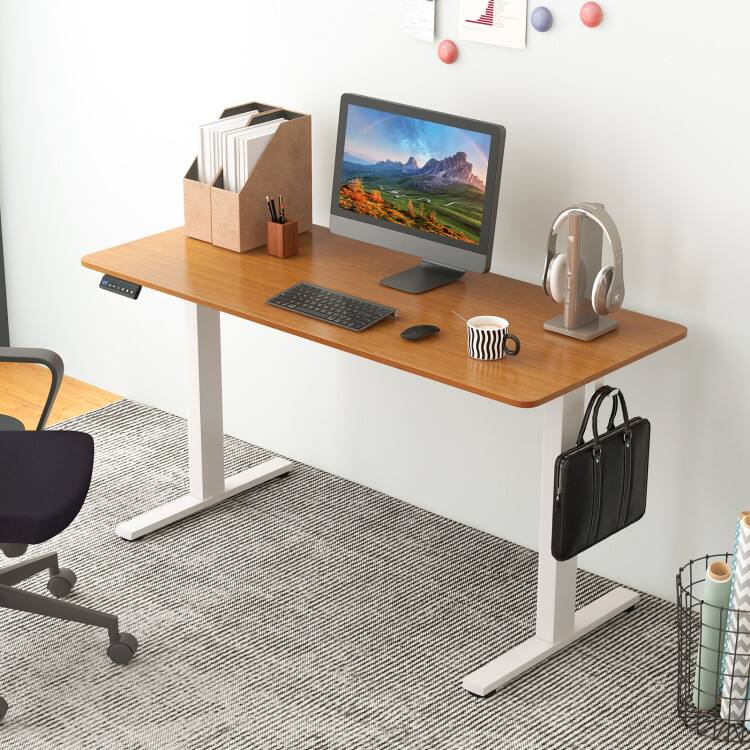 Left. SlickBlue - Sit Stand Desk with Memory Presets, Height Adjustable Electric Desk for Home Office - Natural.