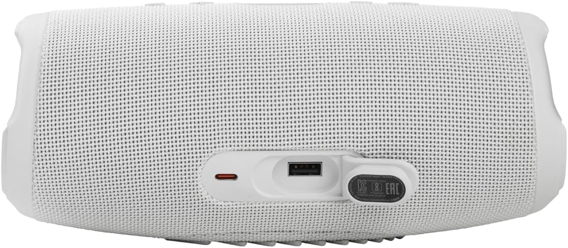 Left. JBL - JBL Charge 5 Portable Waterproof Bluetooth Speaker with Winguard Travel Case (White) - White.