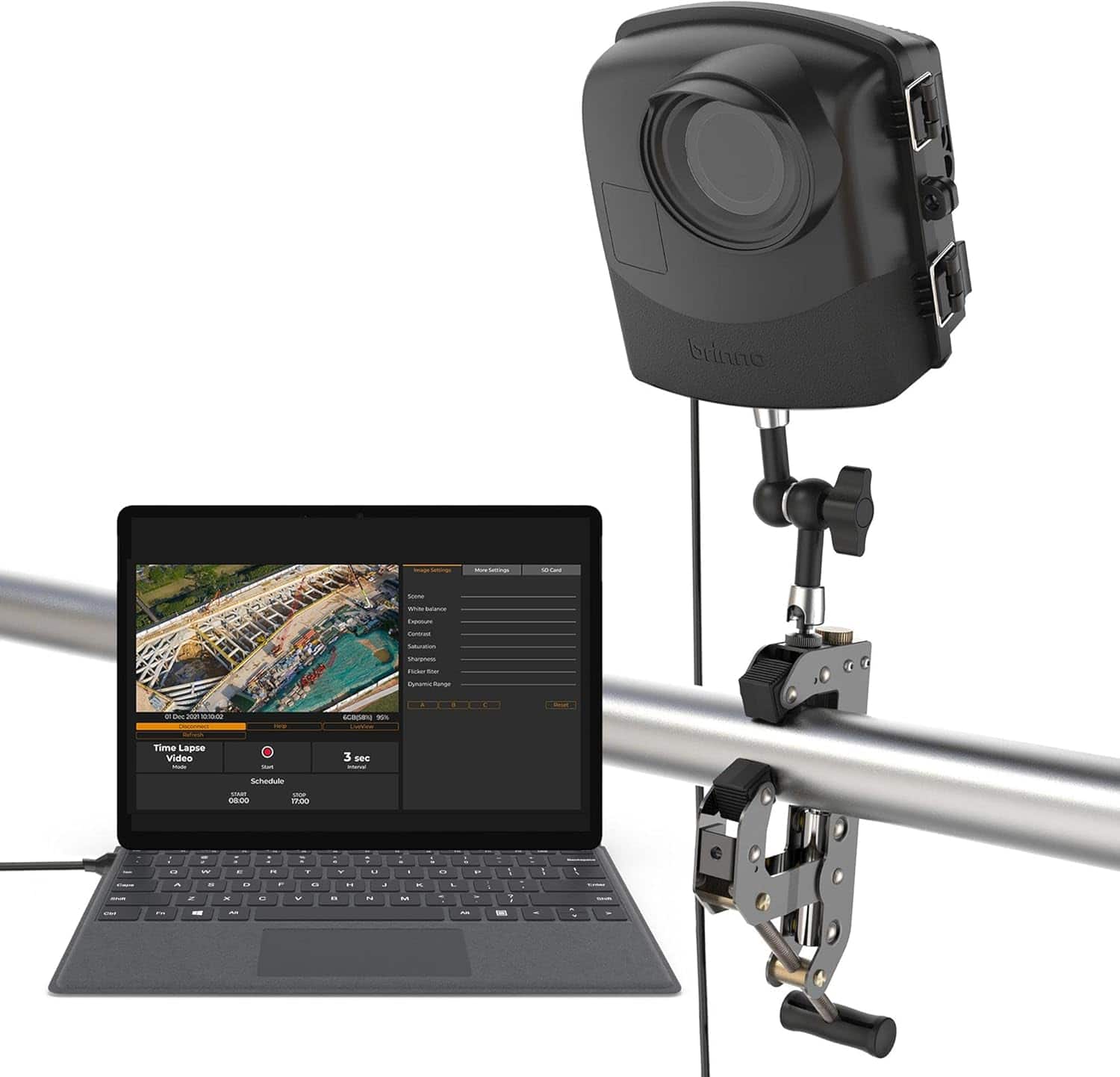 Brinno - BCC2000 Plus Time Lapse Camera Bundle with Waterproof Case, Clamp Mount, and 32-ft Extender for Laptop Access