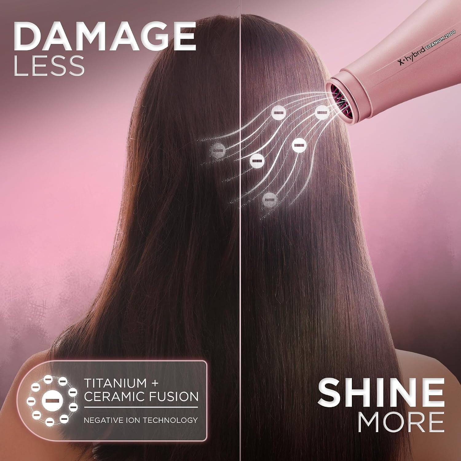 DAMAGE LESS

hybrid TITANIUM 2000 X

TITANIUM + CERAMIC FUSION NEGATIVE ION TECHNOLOGY

SHINE MORE
