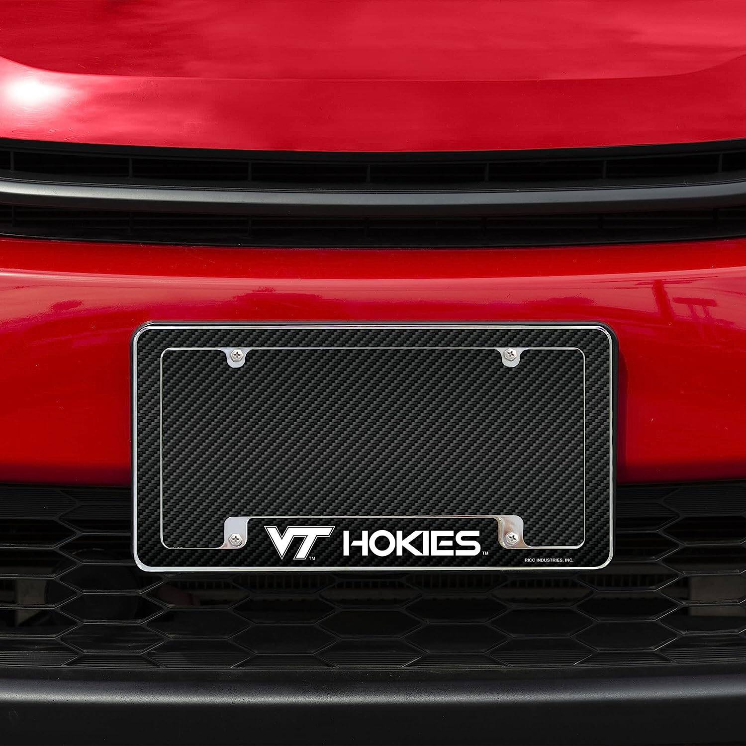 Alt View 1. Rico Industries - Virginia Tech Hokies Chrome Metal License Plate Frame with Carbon Fiber Design - Multi.