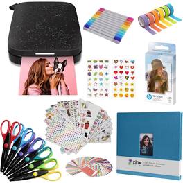 HP - Sprocket Portable 2x3" Instant Photo Printer, Accesories & Scrapbook Bundle - Black Noir
