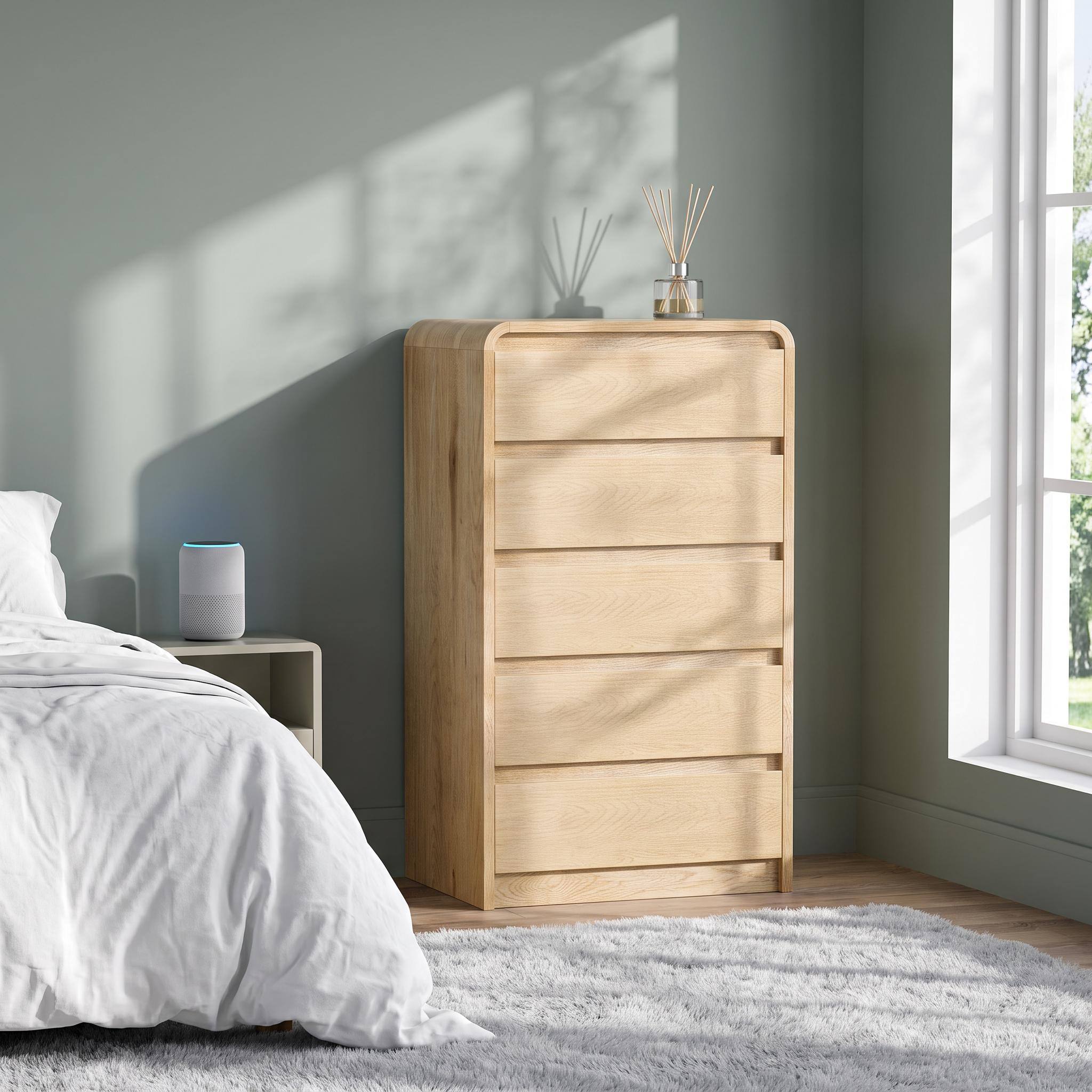 Angle. Forest'nSky - Antique Natural Tall Dresser Modern Wood Chest of Drawers & Closet Organizer with 5 Drawers - Antique Natural.