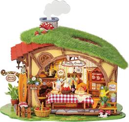 Robotime - Rolife DIY Miniature House Kit Fluffy Grove Wooden Model Kit Fairy Tale Dollhouse Craft Kit for Adults - Brown