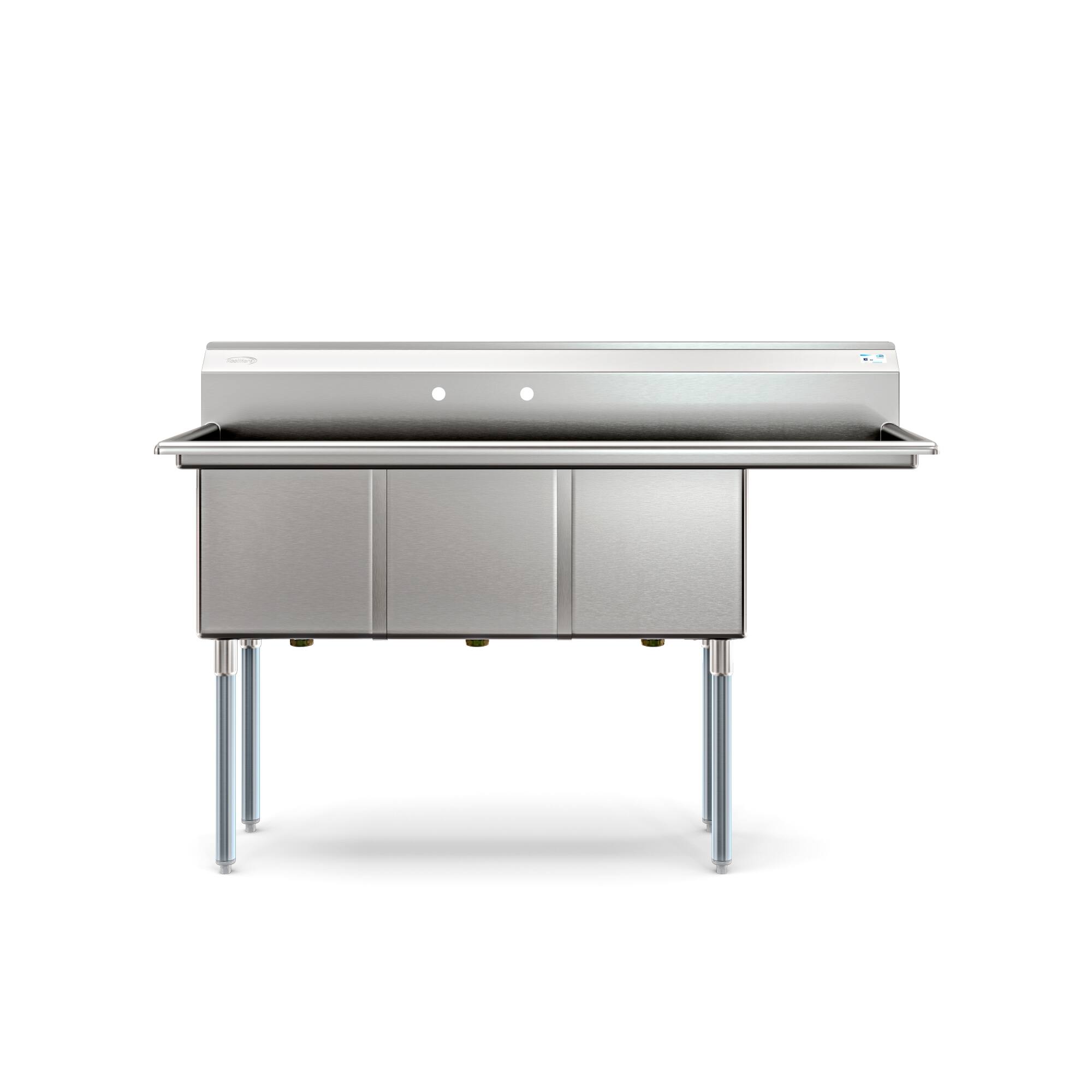 Left. Koolmore - 63 in Three Compartment  Sink, Bowl Size 15x15x14, Stainless-Steel 16 Gauge with Right Drainboard - Stainless Steel.