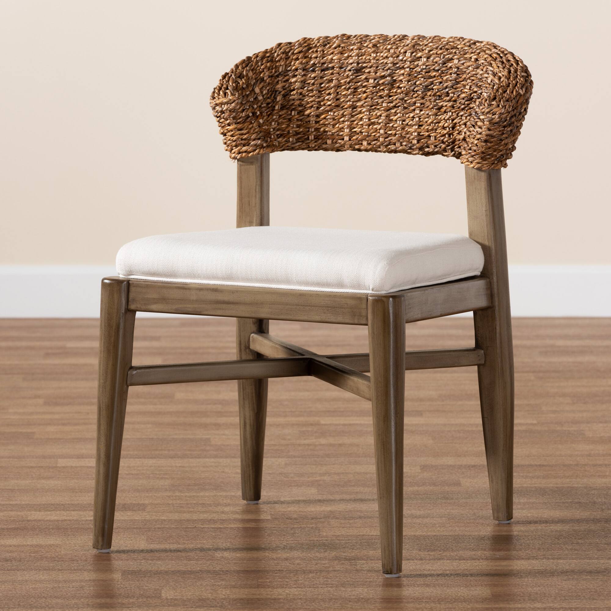 Alt View 5. bali & pari - Chloe Modern Bohemian Finished Mahogany Wood and Natural Rattan Dining Chair - White/Natural Brown/Walnut Brown.