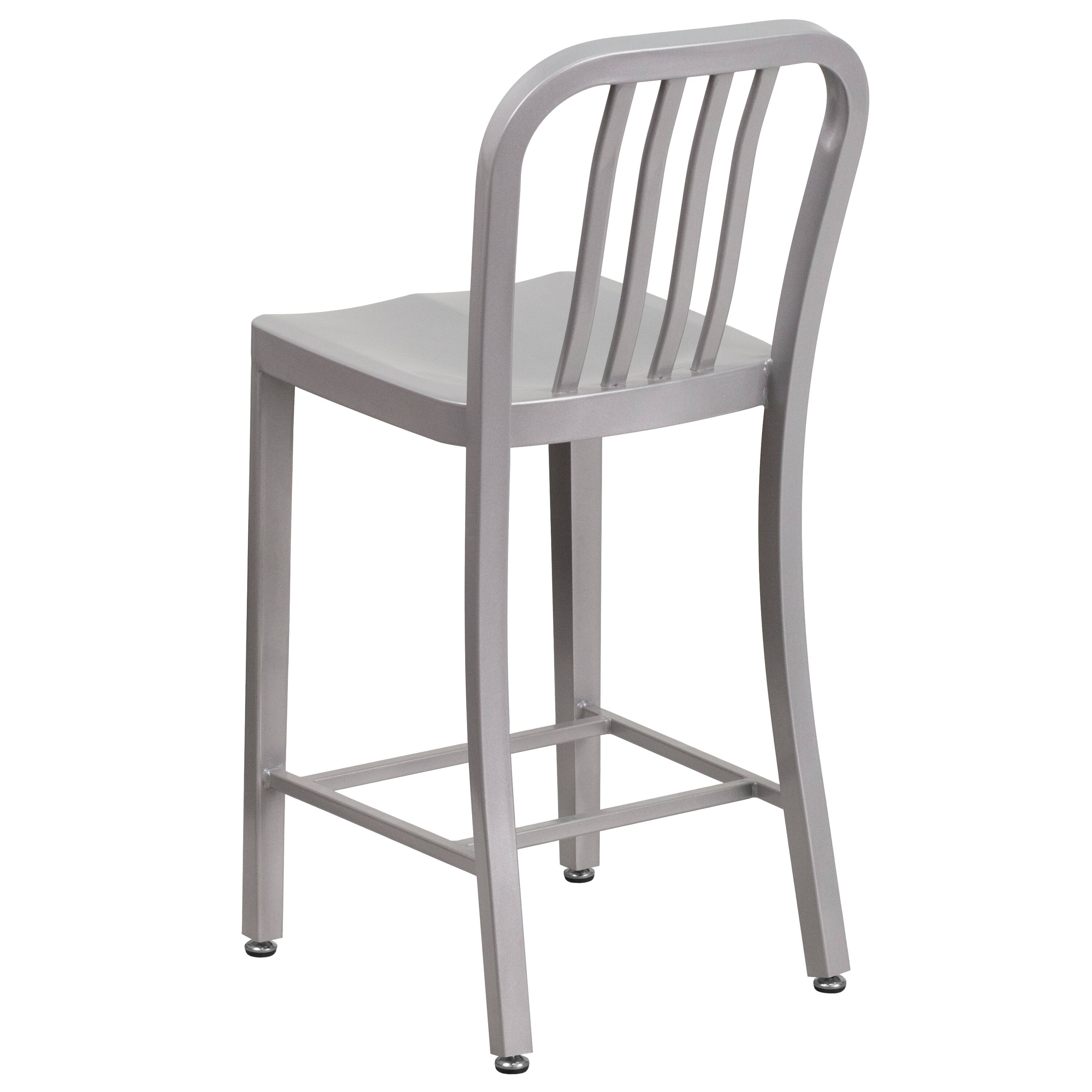 Alt View 14. Alamont Home - Gael 24" High Silver Metal Indoor-Outdoor Counter Height Stool w/ Vertical Slat Back - Silver.