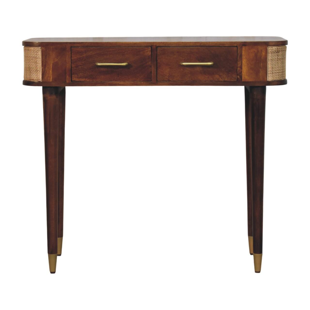 Front. Artisan Furniture - Artisan Furniture Solid Wood Belmont Cane Edge Console Table, 2 Drawers, Brown - Brown.