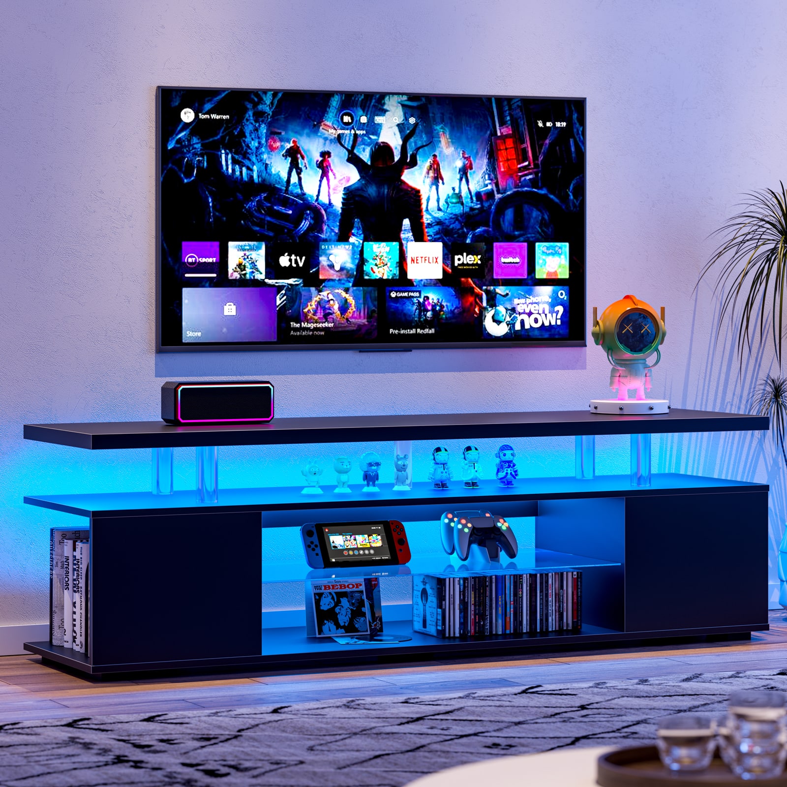 Dexmalle - TV Stand for 70 Inch TV LED Gaming Entertainment Center - Black