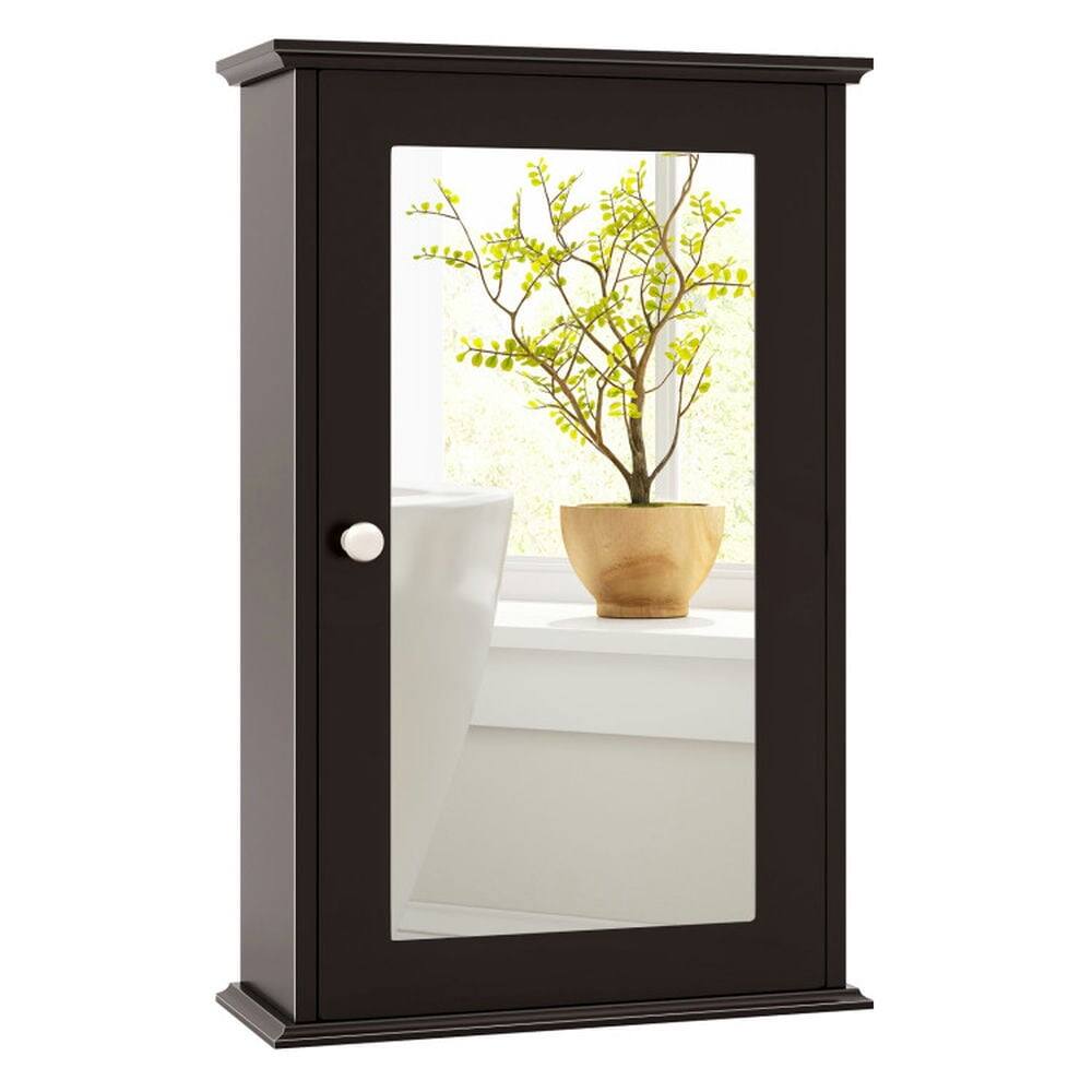 Alt View 1. Kadyn - Bathroom Wall Cabinet with Single Mirror DoorBrown Wall Cabinet for Bathroom Laundry Room Kitchen - Brown.