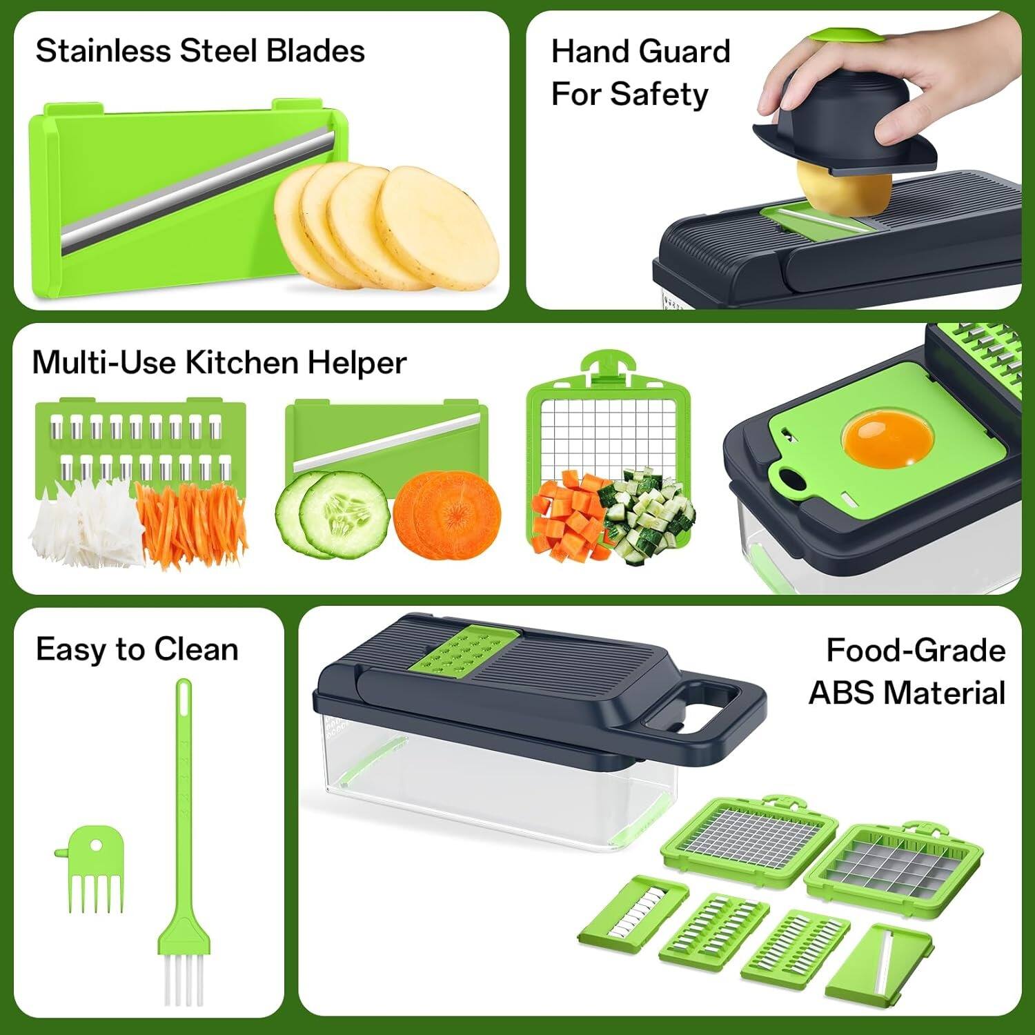 Stainless Steel Blades, Hand Guard For Safety, Multi-Use Kitchen Helper, Easy to Clean, Food-Grade ABS Material