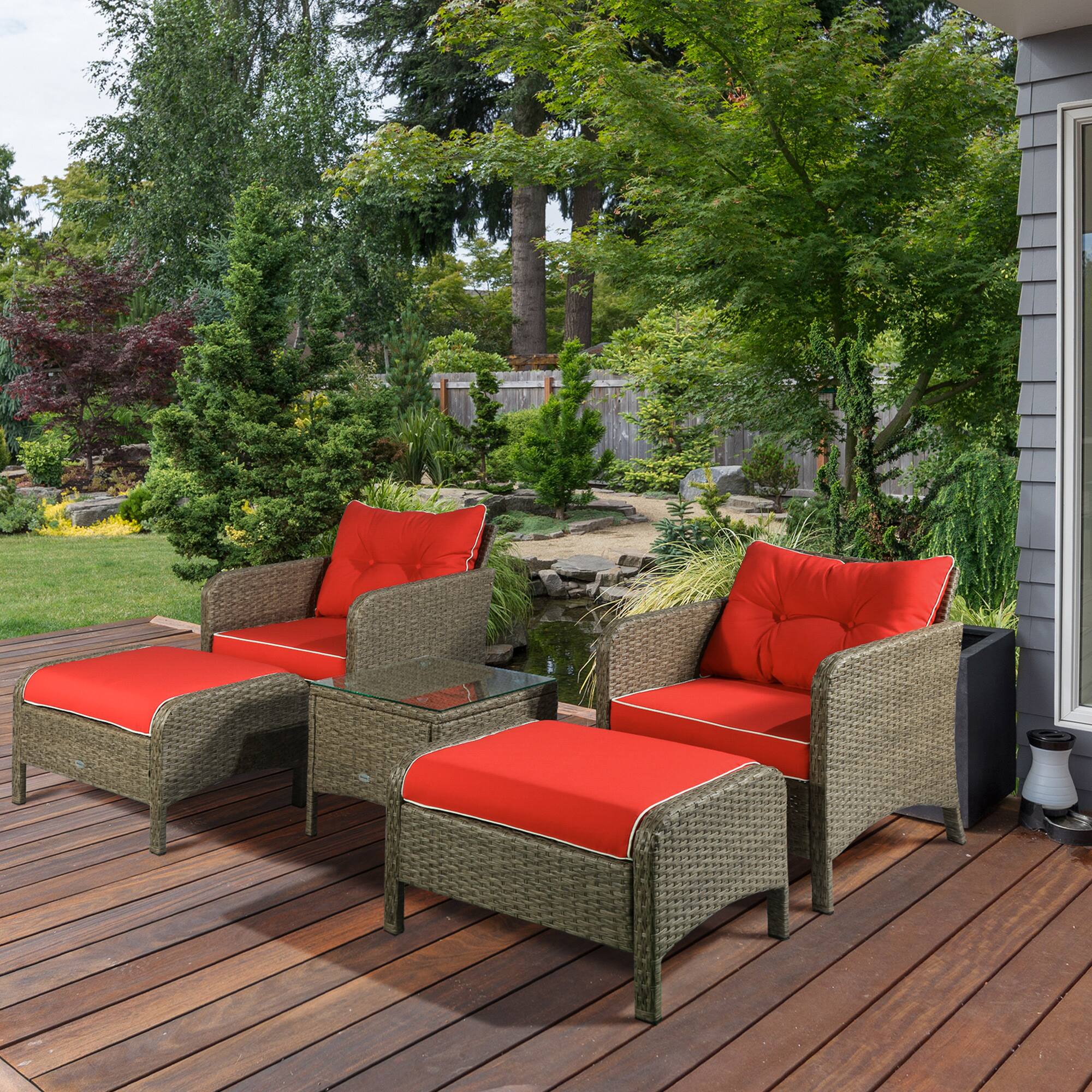 Alt View 1. Outsunny - Pieces Rattan Wicker Lounge Chair Outdoor Patio Conversation Set w/ Cushioned Chairs - Brown/Red.