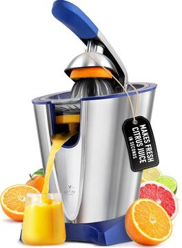 Zulay Kitchen - Electric Citrus Juicer - Stainless Steel 160W Powerful & Quiet, Interchangeable Cones - Blue Midnight