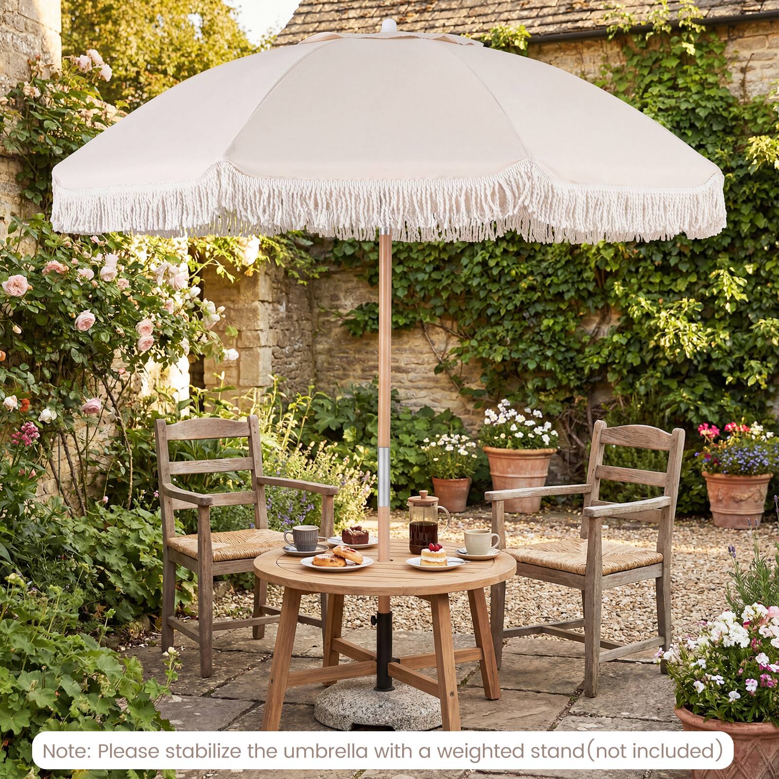 Note: Please stabilize the umbrella with a weighted stand (not included)