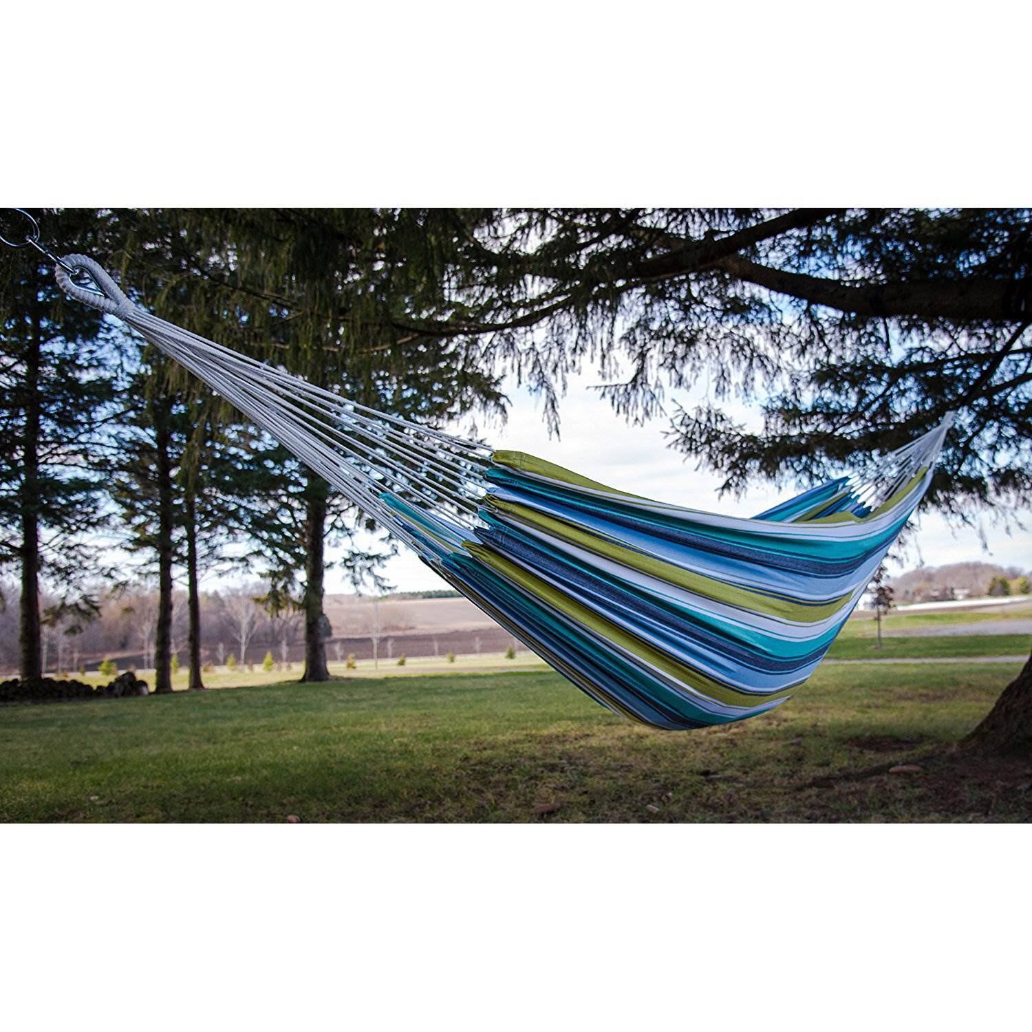 Alt View 10. Vivere - Vivere Brazilian Style Double Outdoor Cotton Hammock with Carry Bag, Cayo Reef.