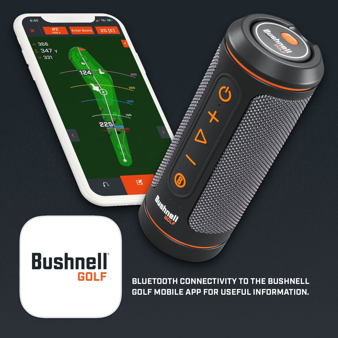 Bushnell GOLF Bluetooth Connectivity to the Bushnell GOLF Mobile App for Useful Information.