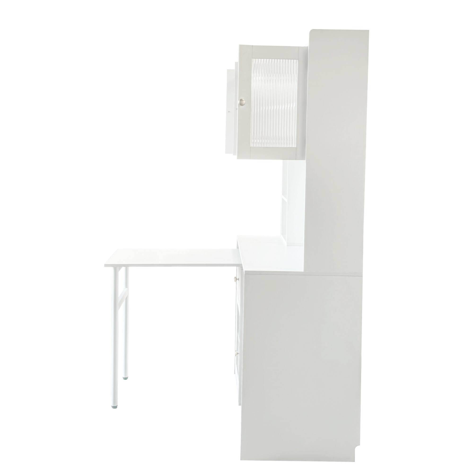 Alt View 7. Tiramisubest - Computer Desk with glass door for Home Office, Bookshelf & Hutch, Computer Desk with 90 Degree Rotating Desktop, White - White.
