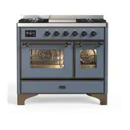 ILVE - Majestic II 40 inch Dual Fuel Range with 6 Burners + Griddle (Liquid Propane, Blue Grey, Burnished Trim) - Blue Grey