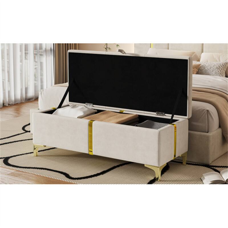 Alt View 4. HTUTWOO - Storage Ottoman Bench for Bedroom Living Room - Upholstered Storage Bench with Metal Legs, Fully Assembled Except Legs - Beige.