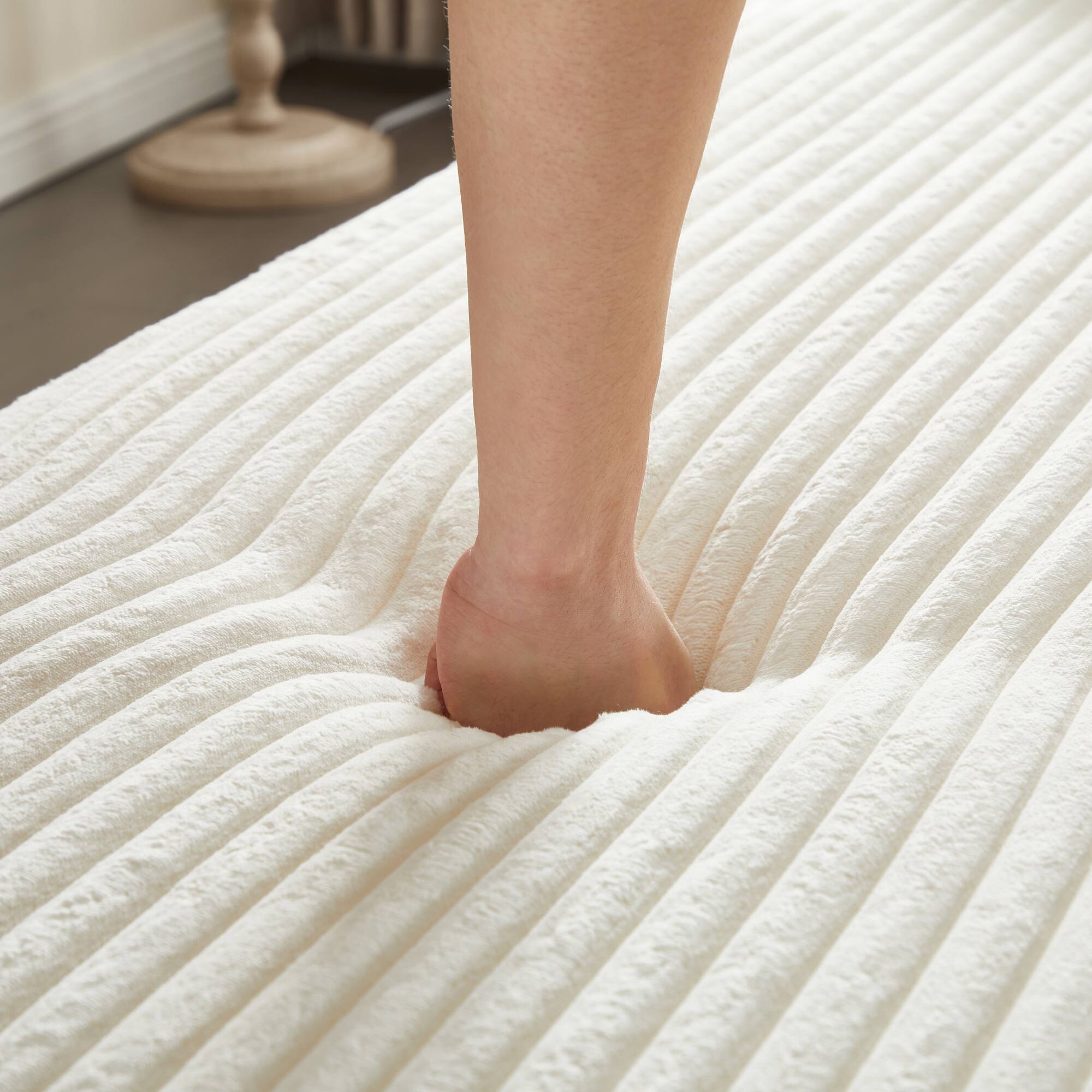 Alt View 5. GOODSILO - Convertible Plush Corduroy Floor Sleeper Sofa with Dual Pillows for Living Room and Guest Use - Beige+White.