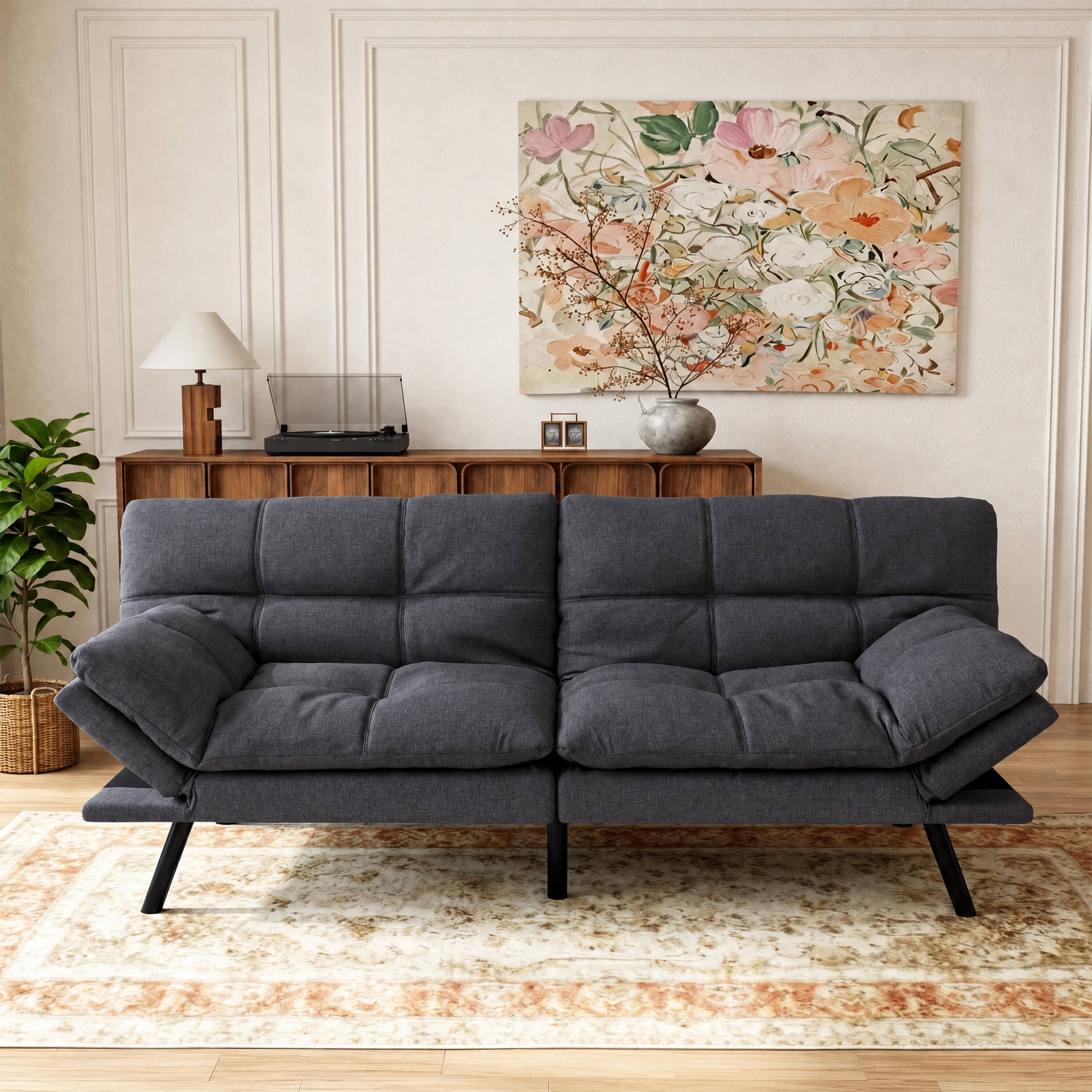 Front. Vipbear - 71" Convertible Futon Sofa Bed, Modern Loveseat Sleeper Recliner with Adjustable Backrest & Armrest for Living Room - Dark Gray.