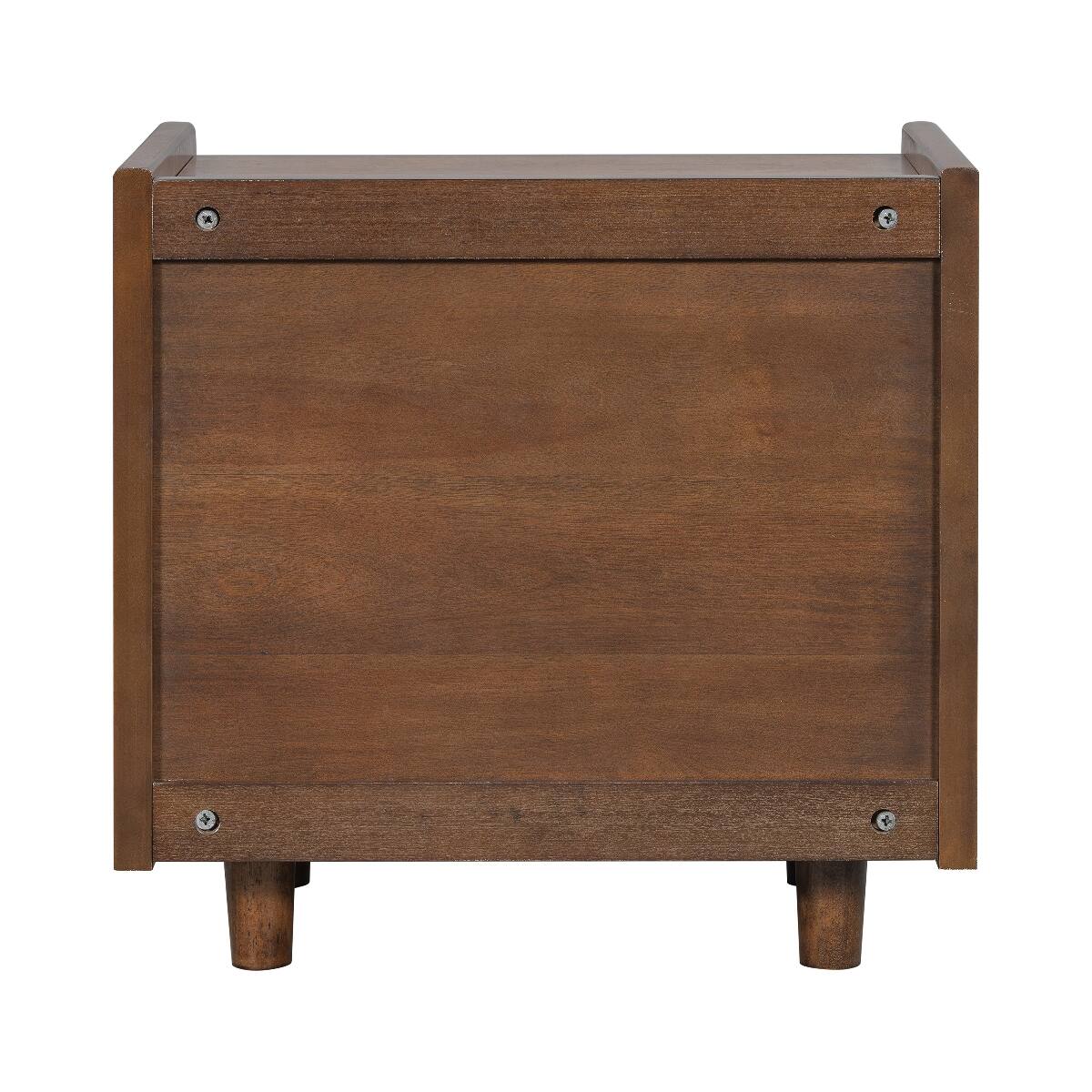 Alt View 6. Loheer - Loheer Walnut Nightstand with Rattan Detail, Open Shelf and Drawer, Modern Bedroom Storage - Walnut.