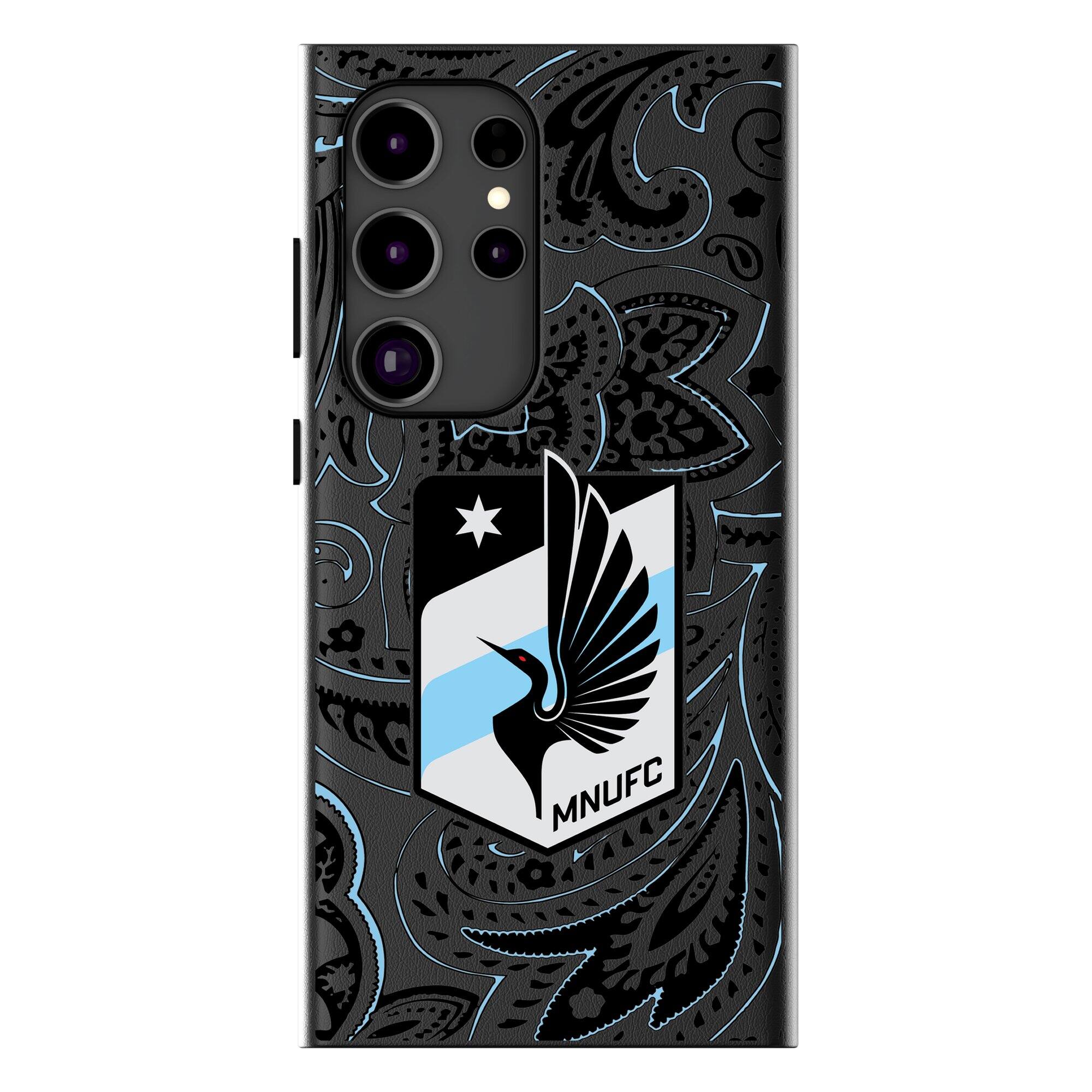 Front. Keyscaper - Black Minnesota United FC Galaxy Magnetic Bump Case - S24 - Black.