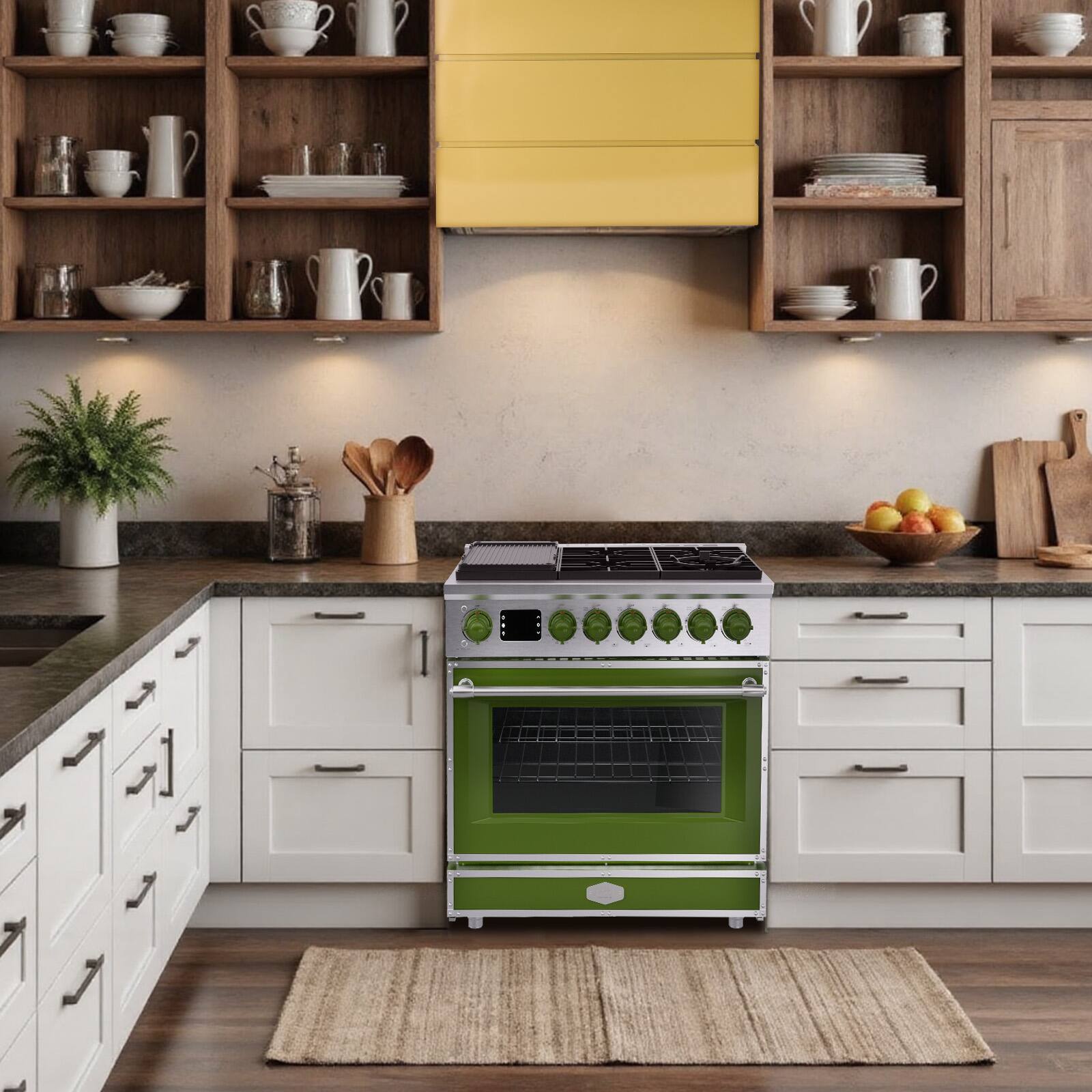 Alt View 8. Akicon - Akicon 4.2 Cu.ft Freestanding Gas Rapid Convection Range with 6 Sealed Burners and Cast Iron Grates in Avocado Green - Avocado Green.