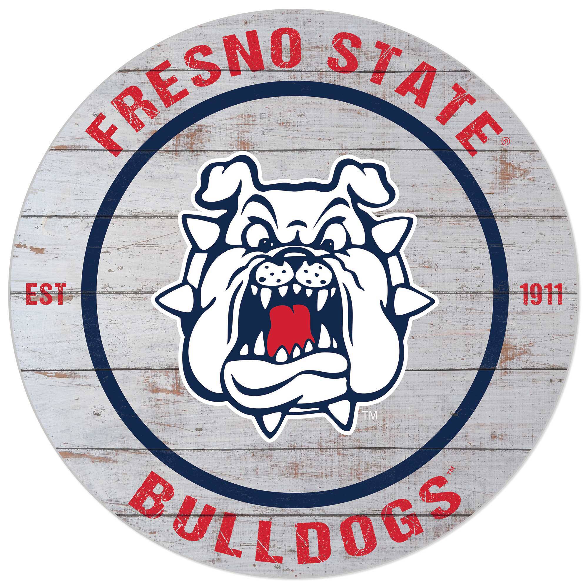 White Fresno State Bulldogs 20'' x 20'' Indoor/Outdoor Weathered Circle Sign