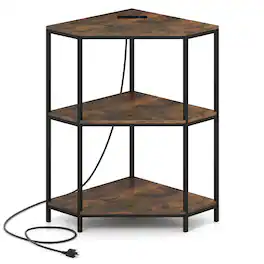 Gymax - 3-Tier Corner Printer Stand w/Charging Station & Metal Frame for Living Room - Black