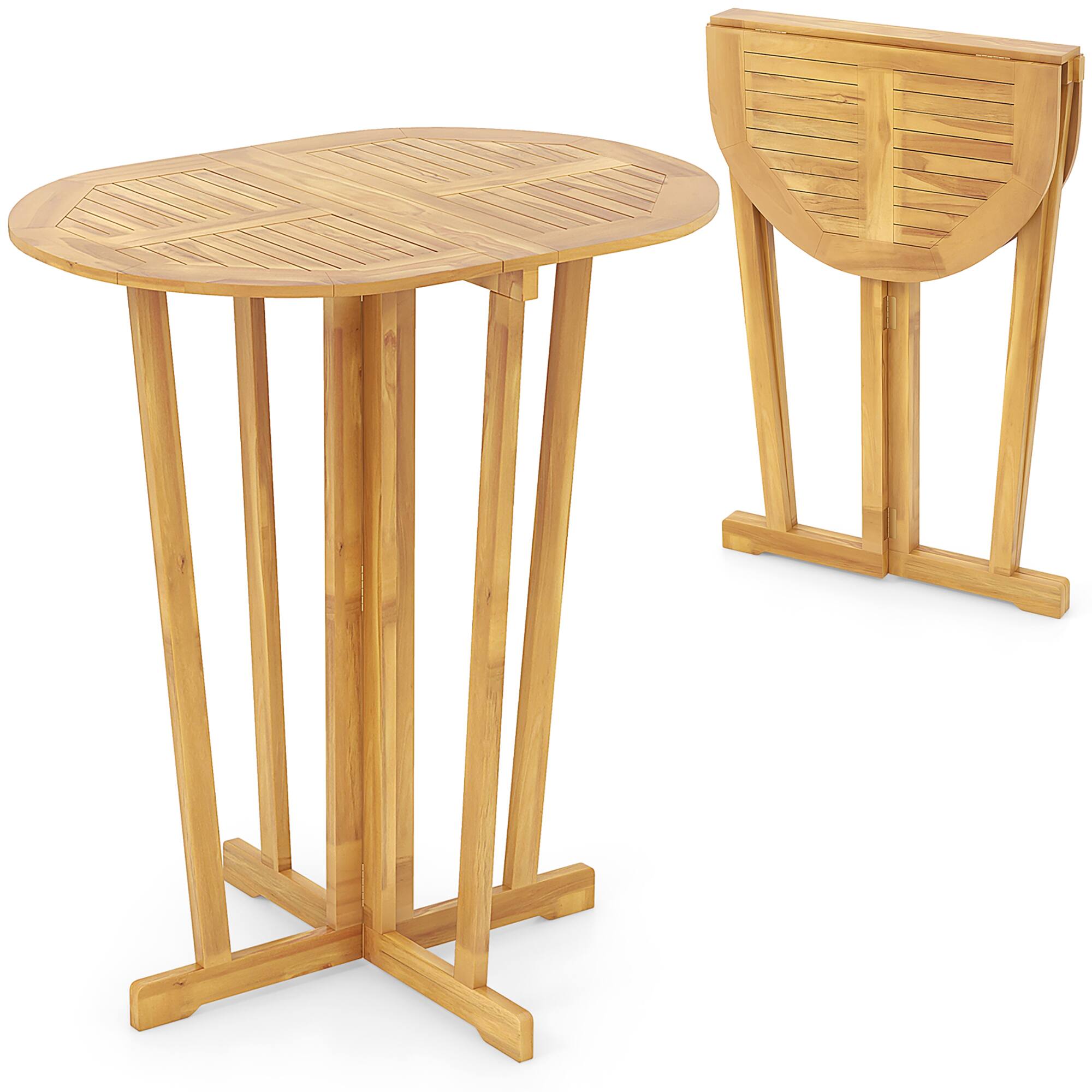 Alt View 8. Gymax - Gymax Outdoor Folding Bar Table w/ Oval Tabletop & Cross Base for Patio Natural - Natural.