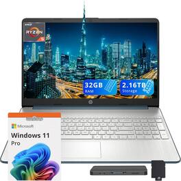 HP - 15.6" FHD Laptop,AMD Ryzen 5-5500U,32GB RAM,2TB SSD+160GB Docking Station Set,AMD Radeon Graphics,Win 11 Pro - Blue