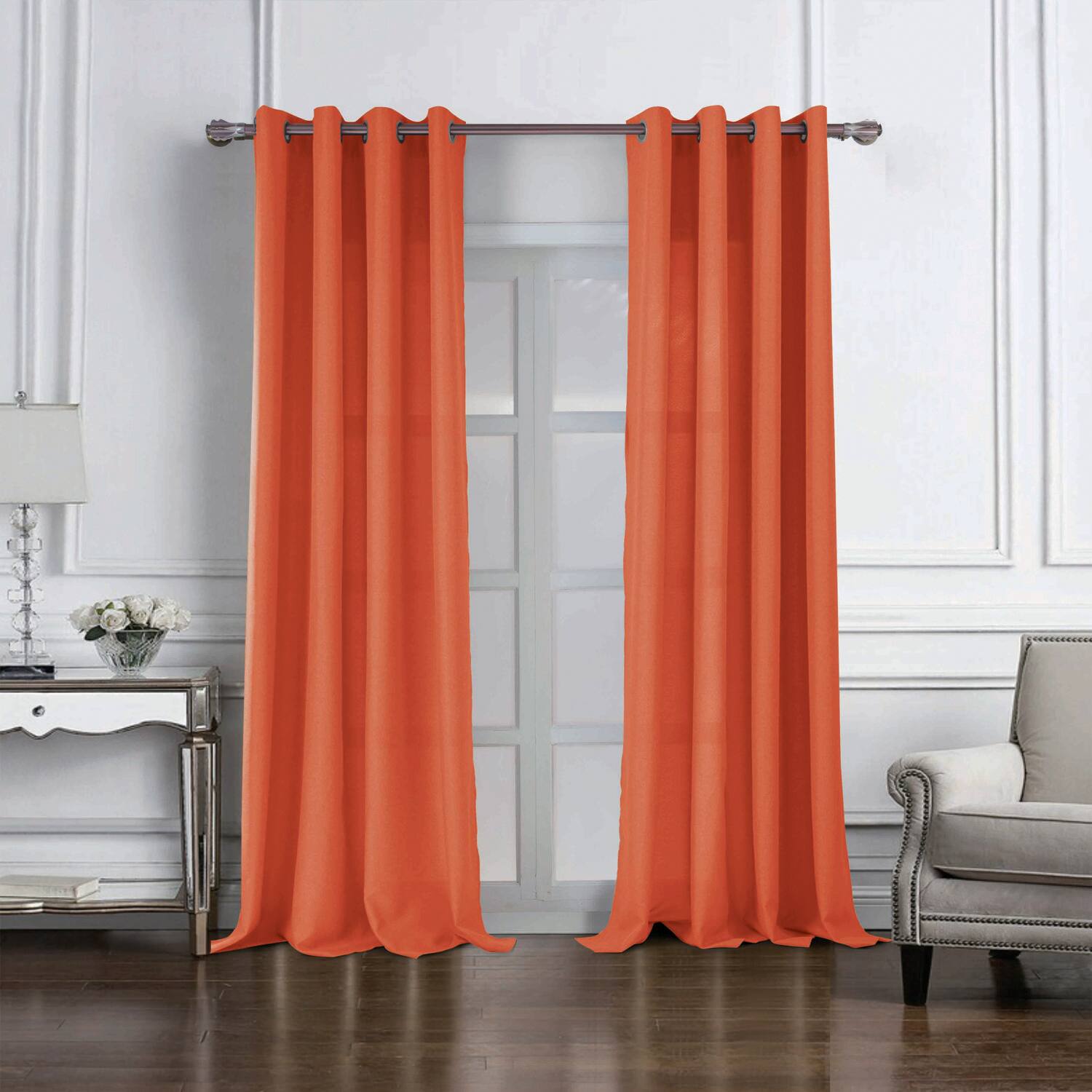 Angle. RT Designers Collection - RT Designers Collection Cole Textured Grommet Room Darkening Curtain Panel 54" x 84" Orange - Orange.
