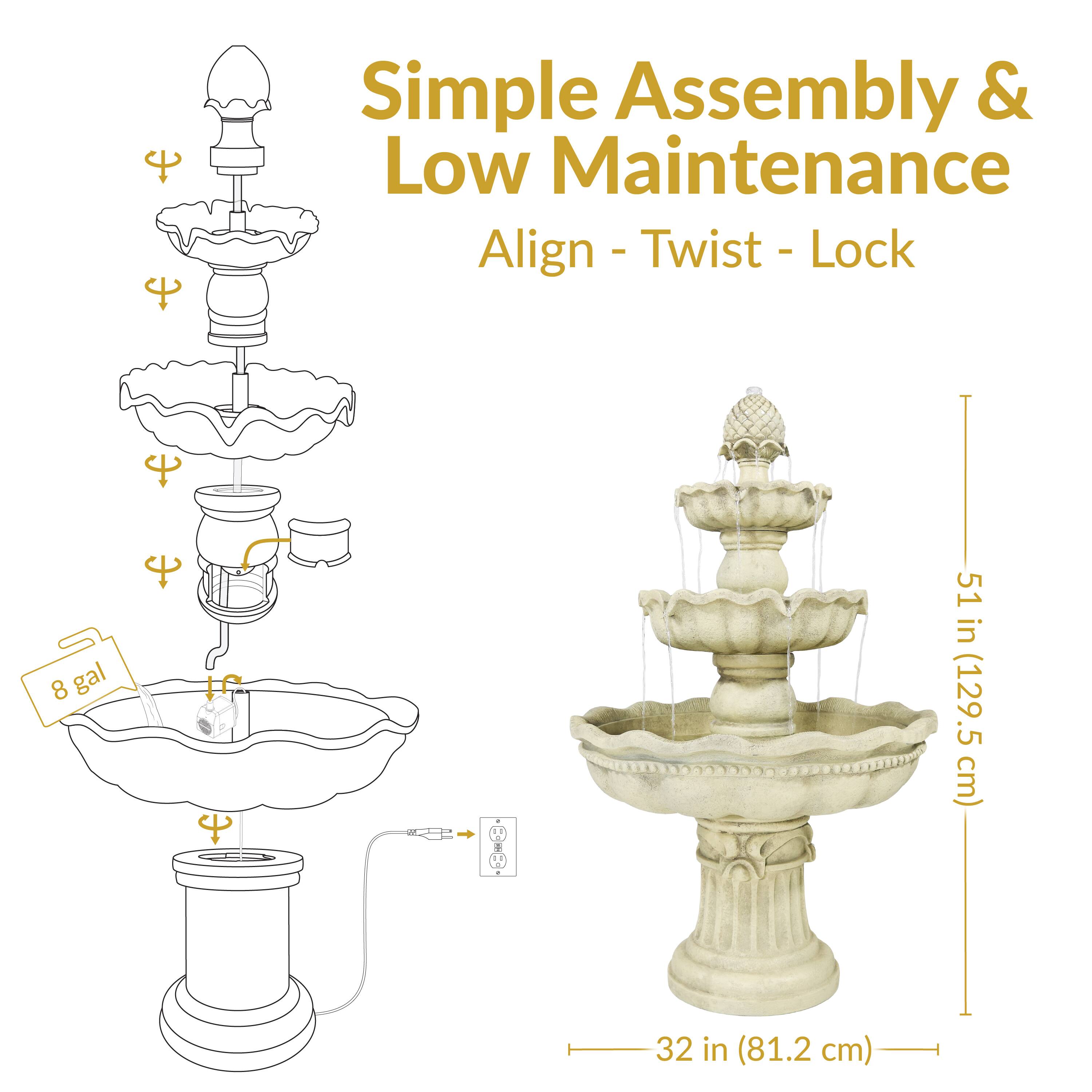 Simple Assembly & Low Maintenance  
Align - Twist - Lock  

8 gal  
51 in (129.5 cm)  
32 in (81.2 cm)