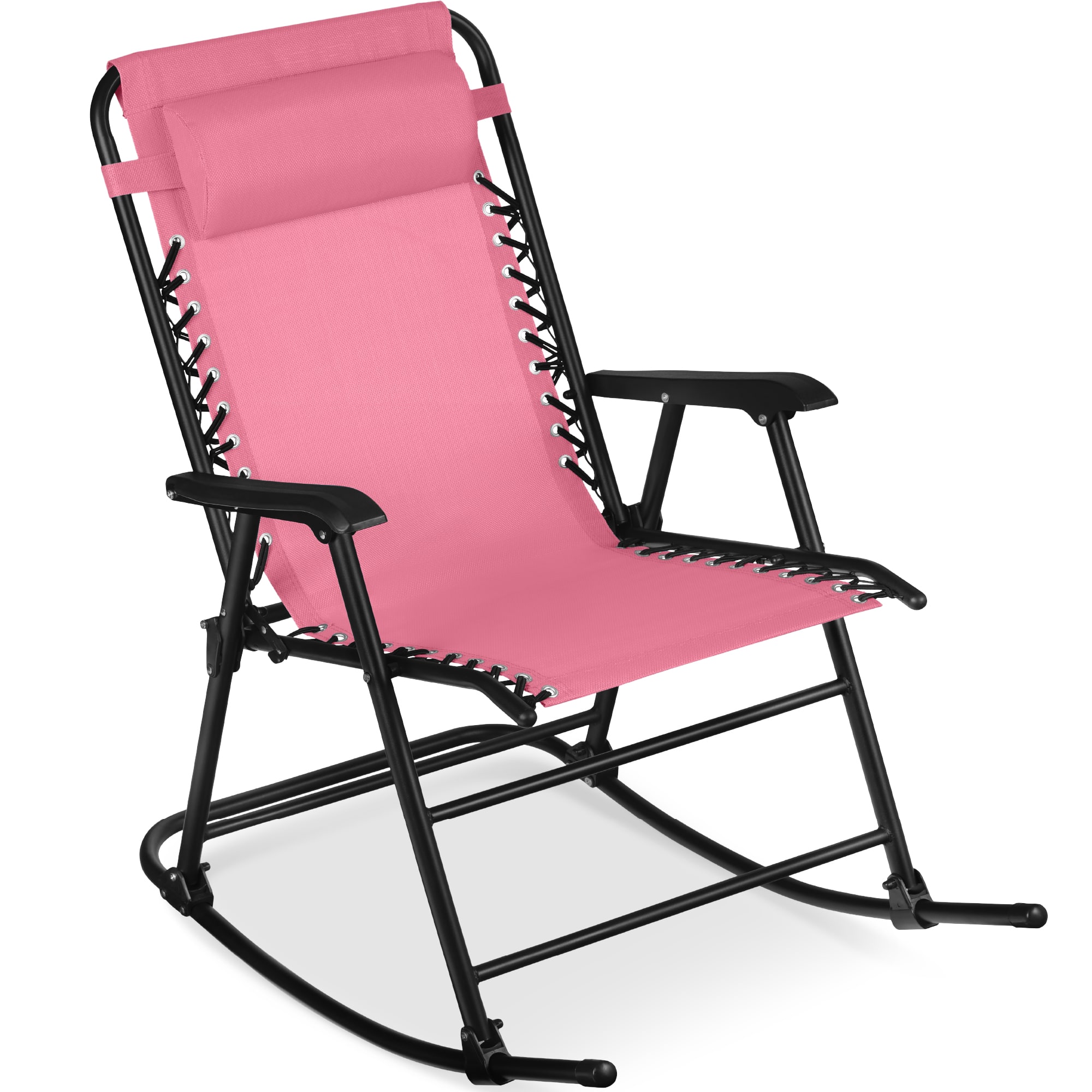 Best Choice Products - Folding Outdoor Zero Gravity Rocking Lounge Chair w/ Headrest Pillow - Pink