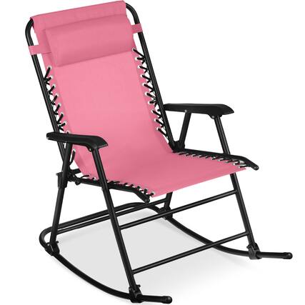 Front. Best Choice Products - Best Choice Products Folding Outdoor Zero Gravity Rocking Lounge Chair w/ Headrest Pillow - Pink - Pink.