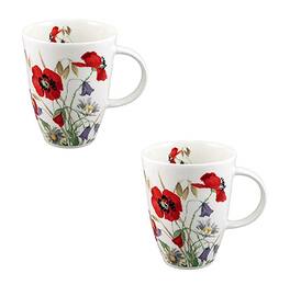 Jiallo - Roy Kirkham Louise Mug - English Meadow Set of 2, Bone China Ceramic Made in England - Mutli color