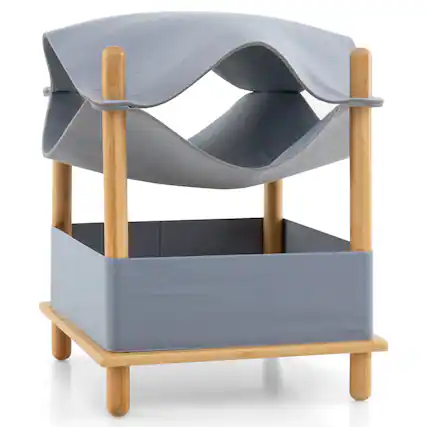 Front. Costway - Costway 2-Tier Wooden Cat House Modern Cat Tree w/ Storage Space Small Pet Furniture for Indoor Kittens - Natural,Gray.