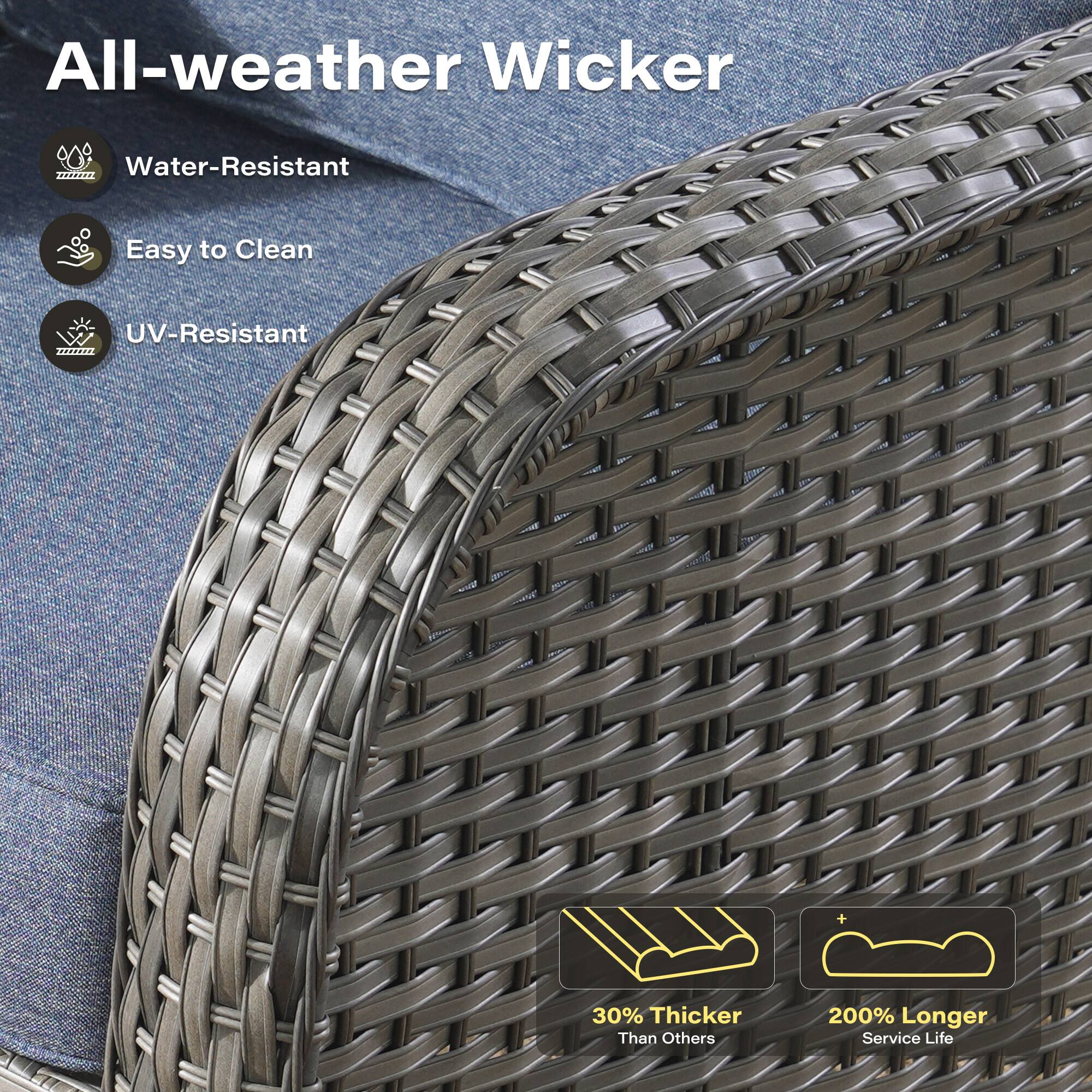 All-weather Wicker

- Water-Resistant
- Easy to Clean
- UV-Resistant

30% Thicker Than Others

200% Longer Service Life
