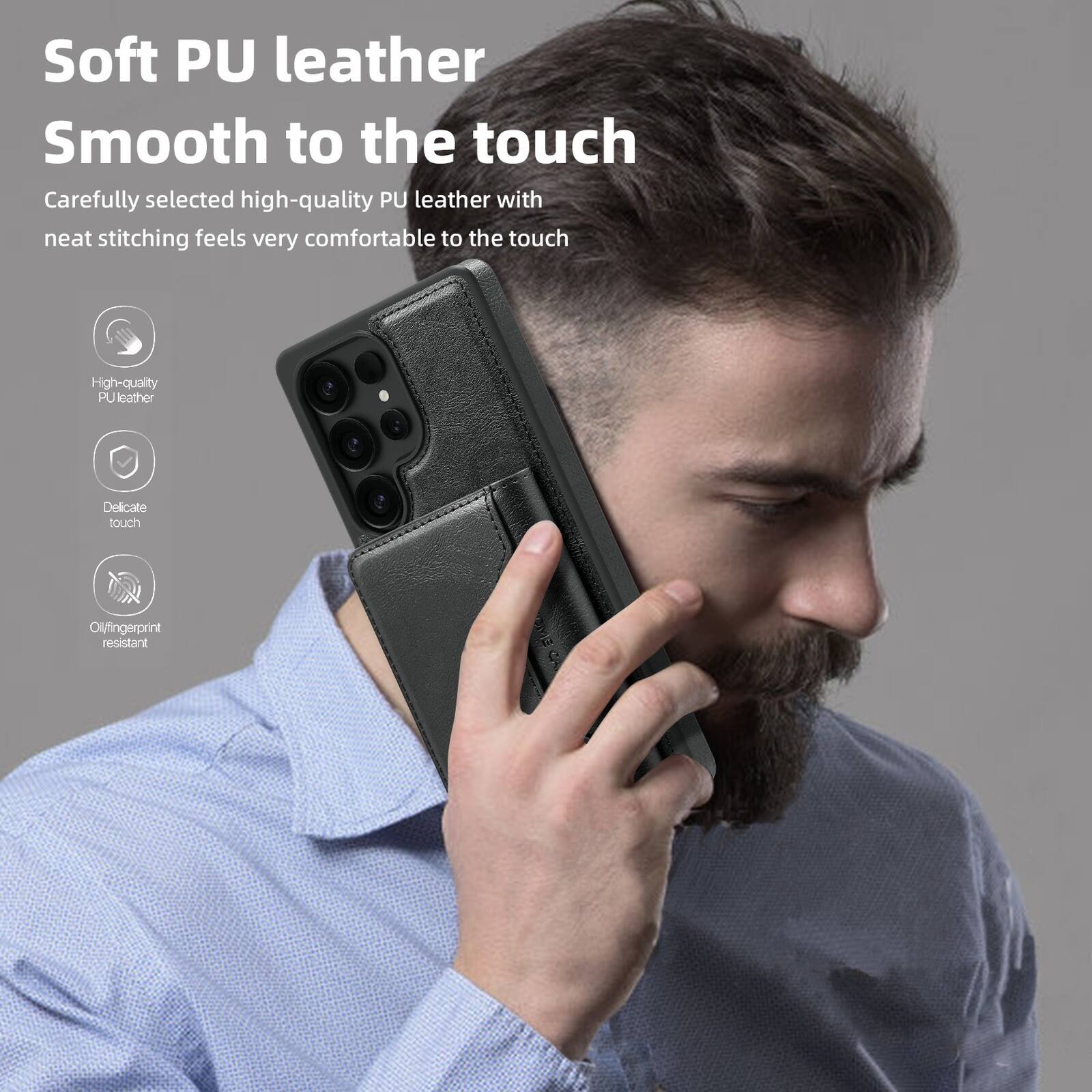 Soft PU leather  
Smooth to the touch  

Carefully selected high-quality PU leather with neat stitching feels very comfortable to the touch  

- High-quality PU leather  
- Delicate touch  
- Oil/fingerprint resistant