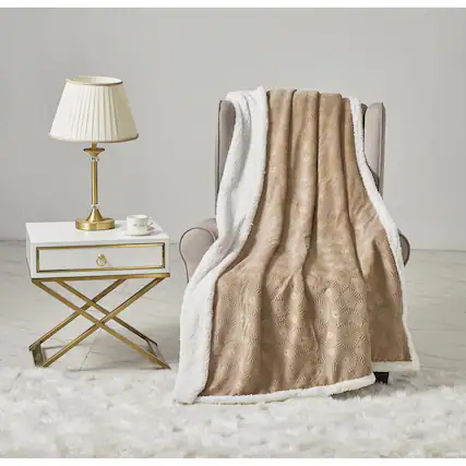 Front. Noble House - Louvre Plush All Season 50"x60" Sherpa Beige Throw - Beige.