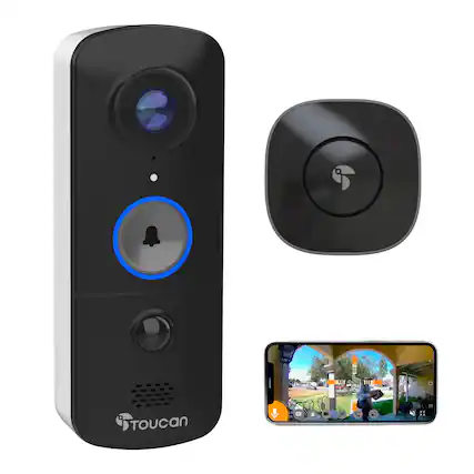 Front. Toucan - Wireless Video Doorbell V3 - No Subscription Required - Black.