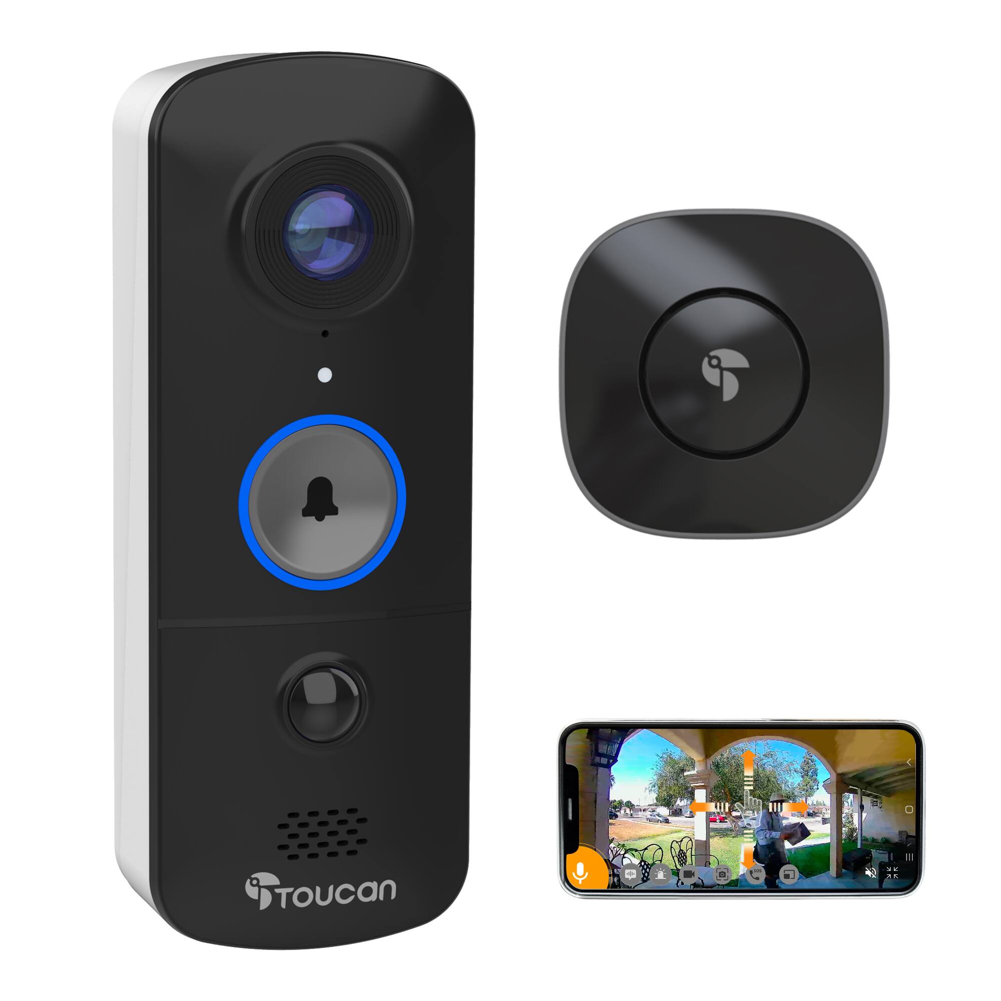 Toucan - Wireless Video Doorbell V3 - No Subscription Required - Black