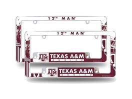 Rico Industries - Texas A&M Aggies 12th Man (Set of 2) Chrome Metal License Plate Frames with Bold Full Frame Design - Multi