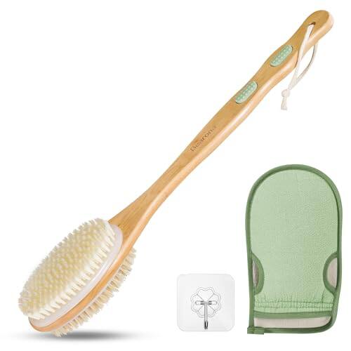 Front. Vulpecula Spade - Body Brush with Exfoliating Mitt Set,Dual-Sided Long Handle with Soft and Stiff Natural Bristles, Shower Scrub for Dead.
