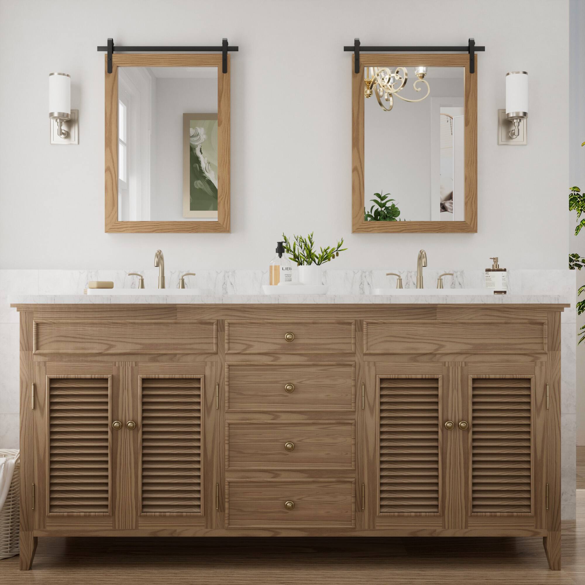 Alt View 6. PAIHOME - Wood Wall Mirror Waterproof Modern Farmhouse Accent Rectangular Bathroom Mirror Bedroom Living Room Decor Mirror - Brown - 18"x26".