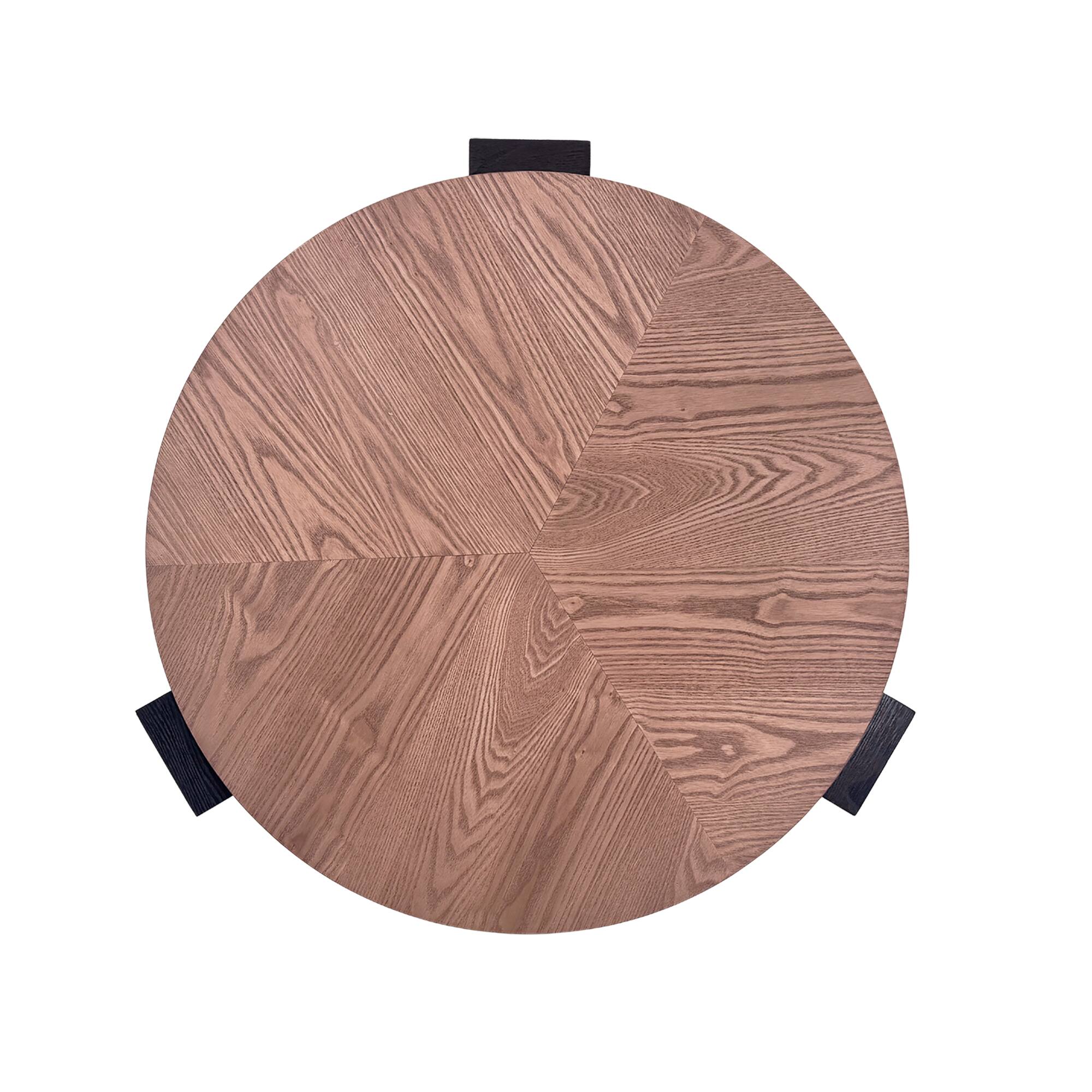Alt View 8. Loheer - Loheer 33 Inch Round Coffee Table with Hidden Storage Wabi Sabi Wood Parquet Center Accent Table Walnut and Black - Walnut+black.
