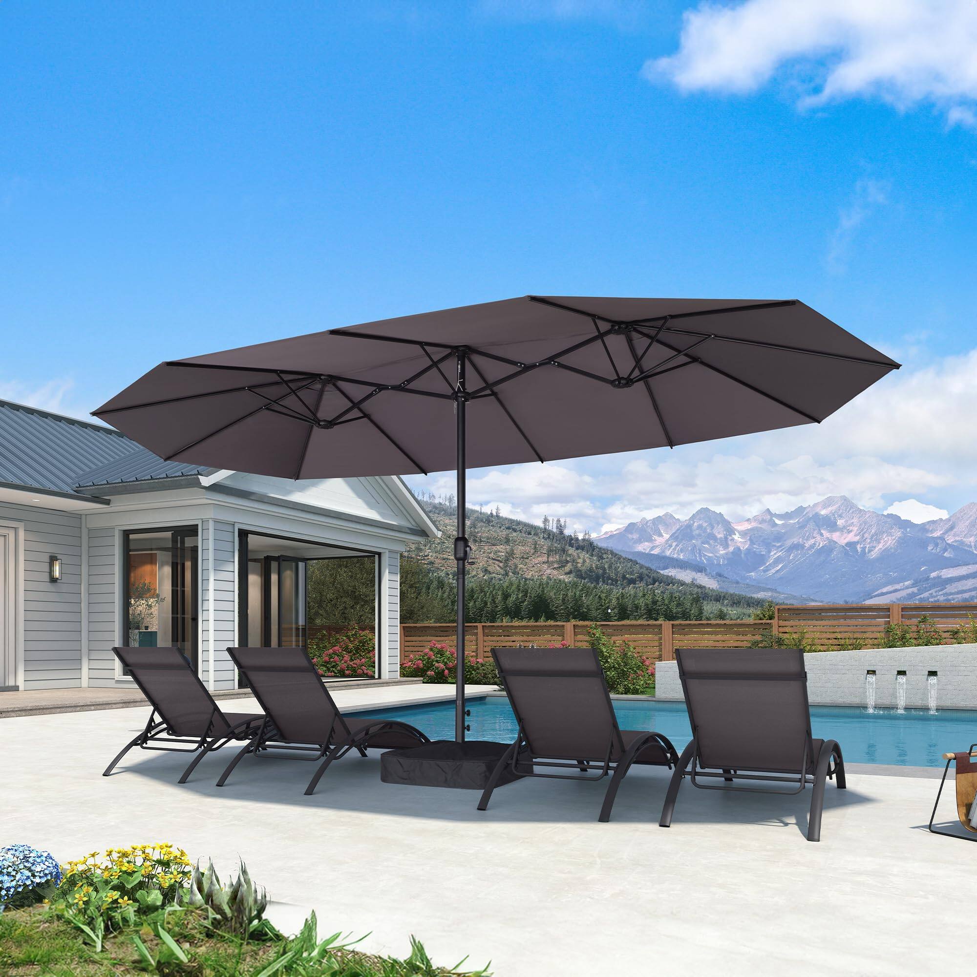 Alt View 1. PURPLE LEAF - 15 ft. Patio Market Umbrella with Base Double-Sided Outdoor Table Sun Umbrellas with Crank for Pool Beach Deck Backyard - Gray.
