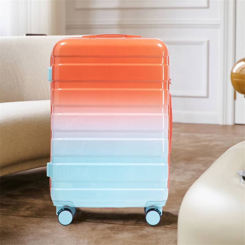 Alt View 5. HTUTWOO - PC Spinner Wheel Luggage Sets - 20"/24"/28" 3 Pcs Carry On Suitcase, Gradient Color, Combination Lock - Blue+Red.