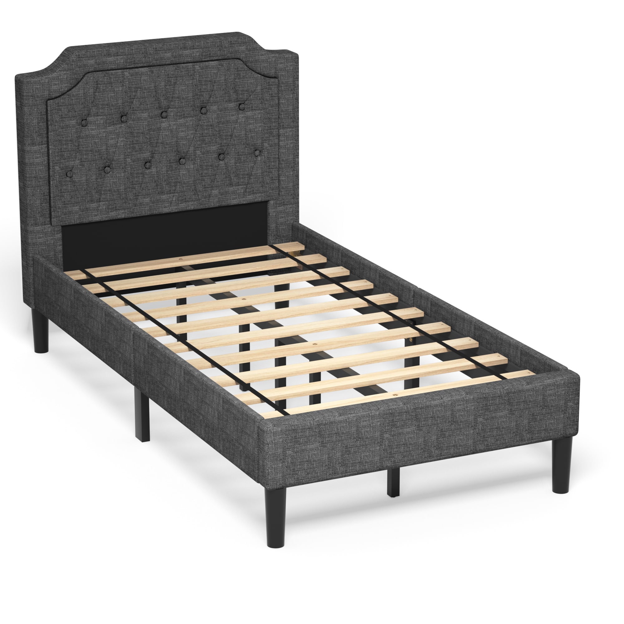 Front. Costway - Costway Twin Upholstered Platform Bed Frame Linen Headboard Mattress Foundation - Grey.